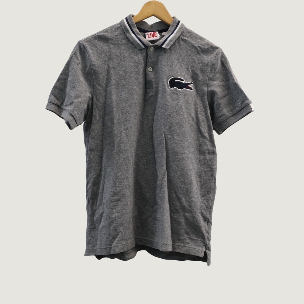 Lacoste LIVE Mens Gray Short Sleeve Oversized Logo Polo Shirt Size Small‎